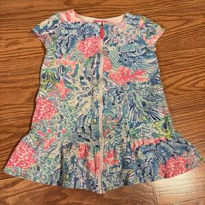 Lilly Pulitzer Coral Seashell Print full zip swimsuit beach coverup size medium